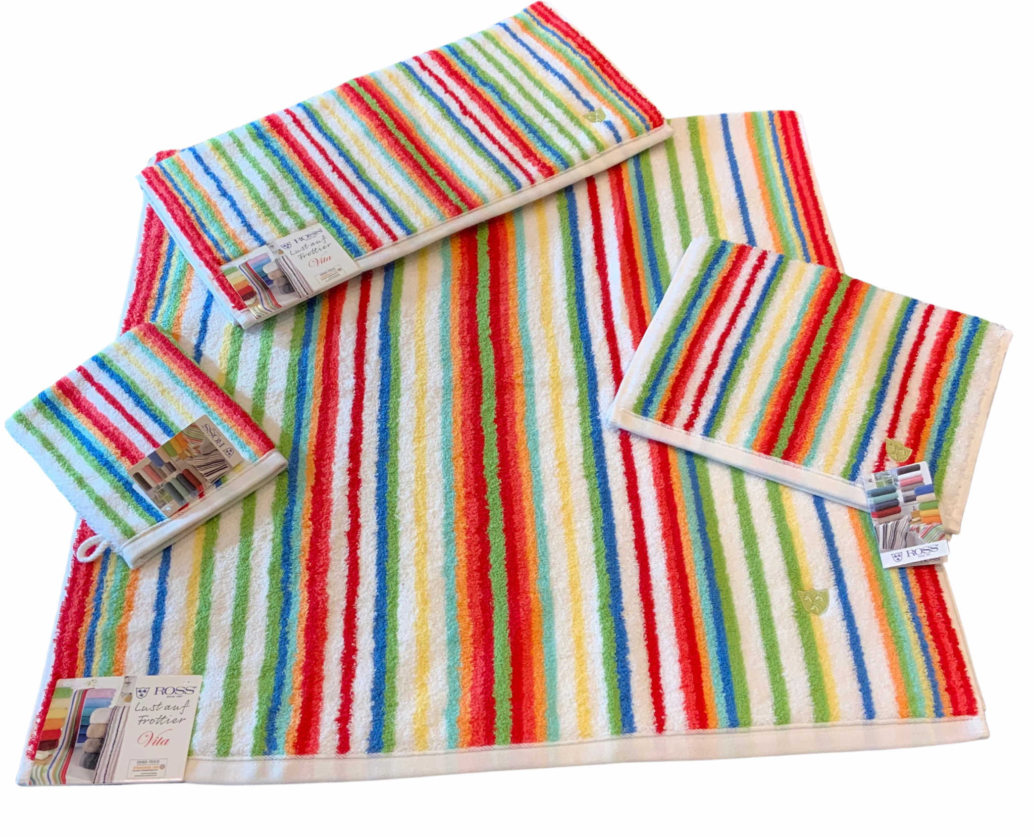 Saunatuch ROSS "Multicolor", rot, B:80cm L:200cm, Frottier, Baumwolle, Handtücher, Saunatuch, mit Streifen und gesticktem ROSS-Emblem rot B/L: 80cmx200cm, 1 Stk., Frottier