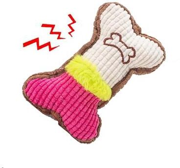 Uplift Treasures Squeaky Plush Bone Dog Chew Toy Dental Play Toy pink White m