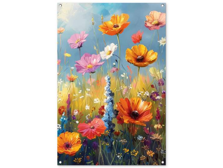 OnlyWow Gartenposter - Blumen - Natur - Botanik - Kunst - 80x120 cm, Hellblau, Kunststoff, Rechteckig, 80x120x0.2 cm, Bilder & Rahmen, Bilder, Wandbilder