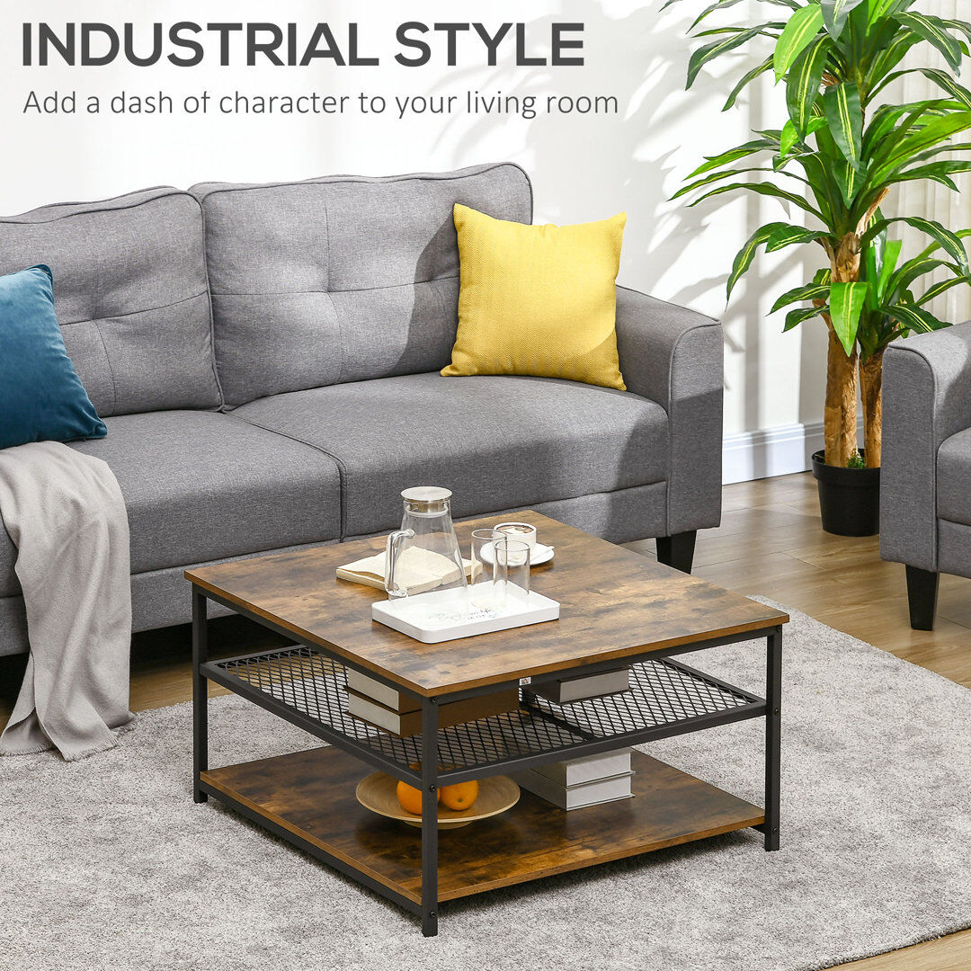 Rio Sevon Industrial Coffee Table, Cocktail Table W/ Storage Shelves, Rustic Brown Brown 45cm H X 80cm W X 80cm D