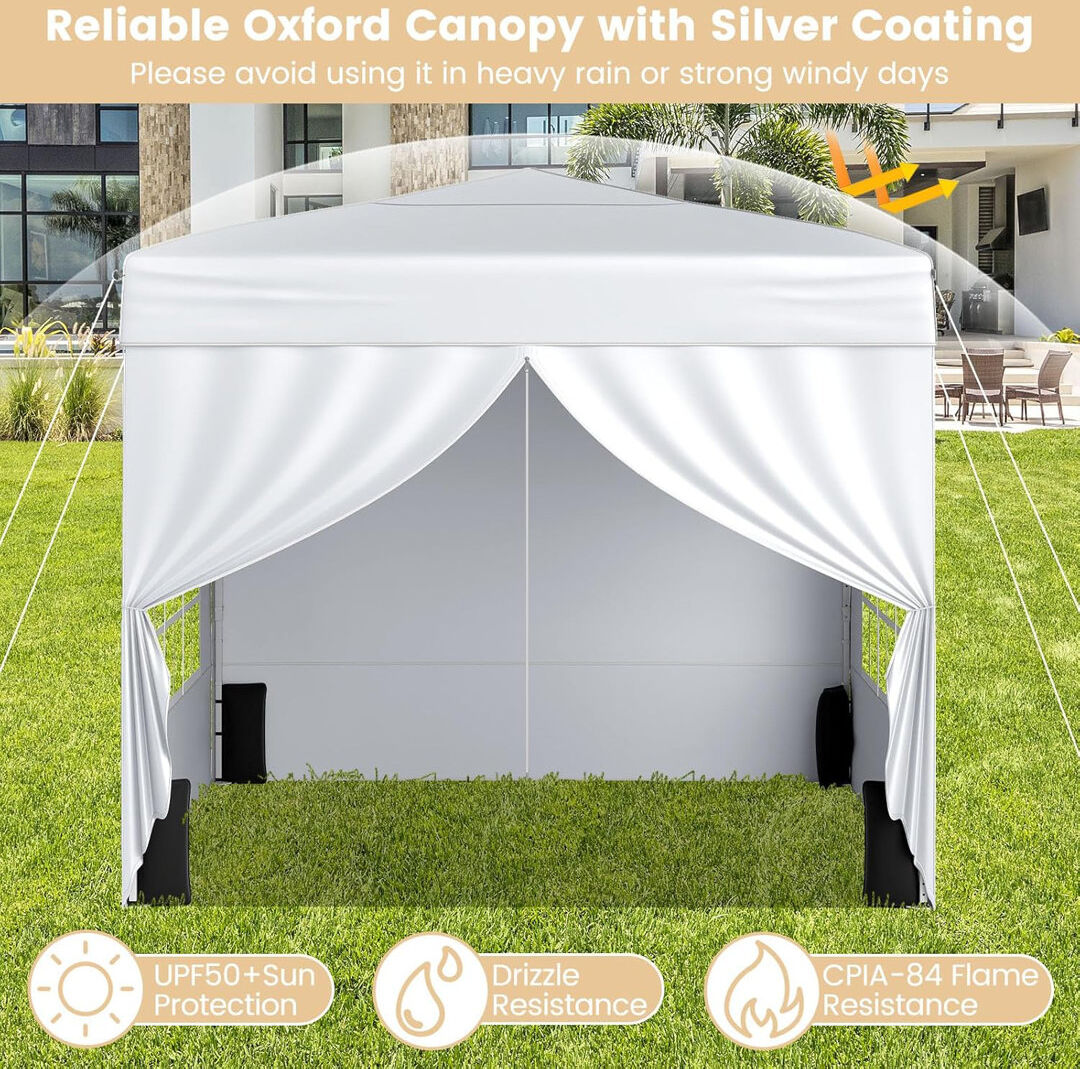 casart Commercial 290x290cm Pop Up Canopy Tent with 4 Sidewalls White