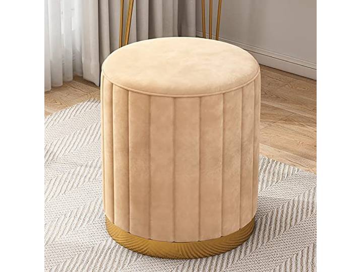 IXMLDAXD Der Stuhl, Modern Round Velvet Ottoman Footrest - Stylish Upholstered Foot Stool for Living Room and Bedroom(Yellow)