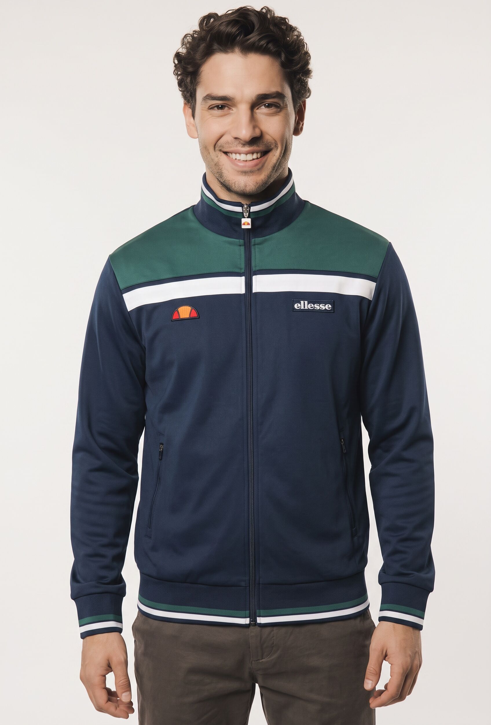 Trainingsjacke ELLESSE "VIGNOLA TRACK TOP", Herren, Gr. L, blau (navy, teal), Web, Obermaterial: 96% Polyester, 4% Elasthan, normal, Jacken Trainingsjacke, wasserabweisend, windabweisend, aus Polyester und Elasthan, Topseller
