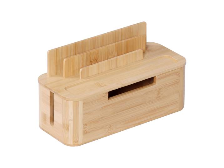 Kabelbox mit Handyhalter Bambus Hellbraun