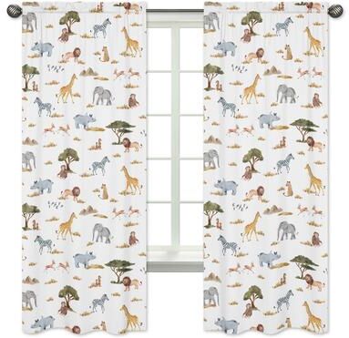Sweet Jojo Designs Jungle Animal 84in Window Treatment Curtain Panels Hunter Green Grey Black and White Safari Elephant Giraffe Lion Monkey Leopard