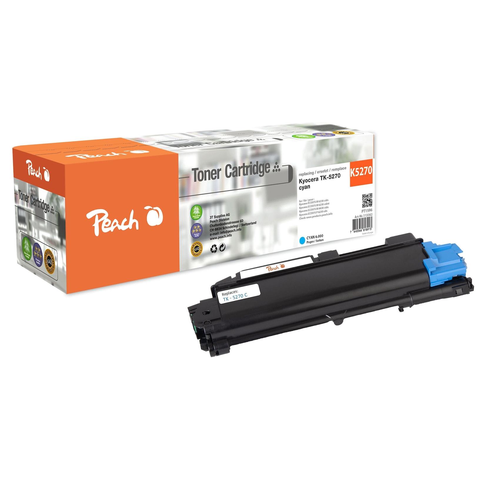 Peach K5270 C Toner cy ersetzt Kyocera TK-5270C für z.B. Kyocera ECOSYS M 6230 cidn, Kyocera ECOSYS M 6230 cidnt, Kyocera ECOSYS M 6630 cidn (wiederaufbereitet)