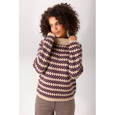 Strickpullover ANISTON CASUAL, Damen, Gr. 34, lila (hellbeige, lila, rosé), Strick, Obermaterial: 100% Polyacryl, Jacquardmuster, Rautenmuster, gemustert, figurumspielend hüftlang, Raglanärmel Rippstrickbündchen, Pullover Strickpullover, mit...