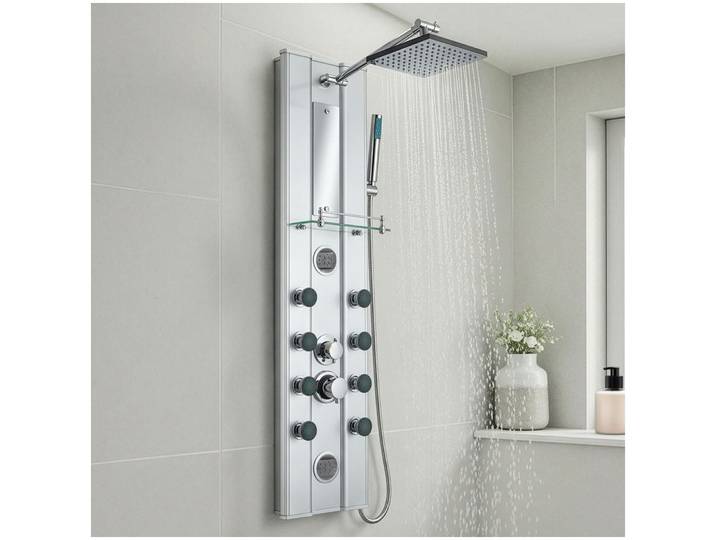 Duschpaneel aus Aluminium mit 10 Massagejets - silber