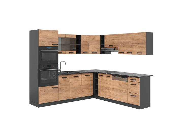 Cuisine en angle sans pt chêne de force doré/anthracite 247x81.6cm
