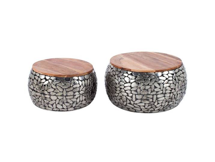 LebensWohnArt Couchtisch Extravagantes 2er-Set Couchtisch PIEDRA silber Aluminium Mangoholz