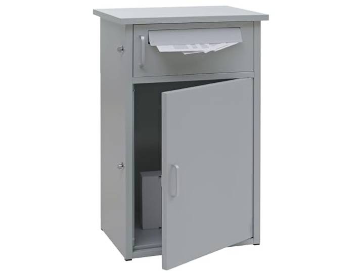 Mendler Paketkasten HWC-O51 Stahl 78x49x38cm - hellgrau Paketbox, Paketfach, Paketstation, Briefkasten, 2 Fächer