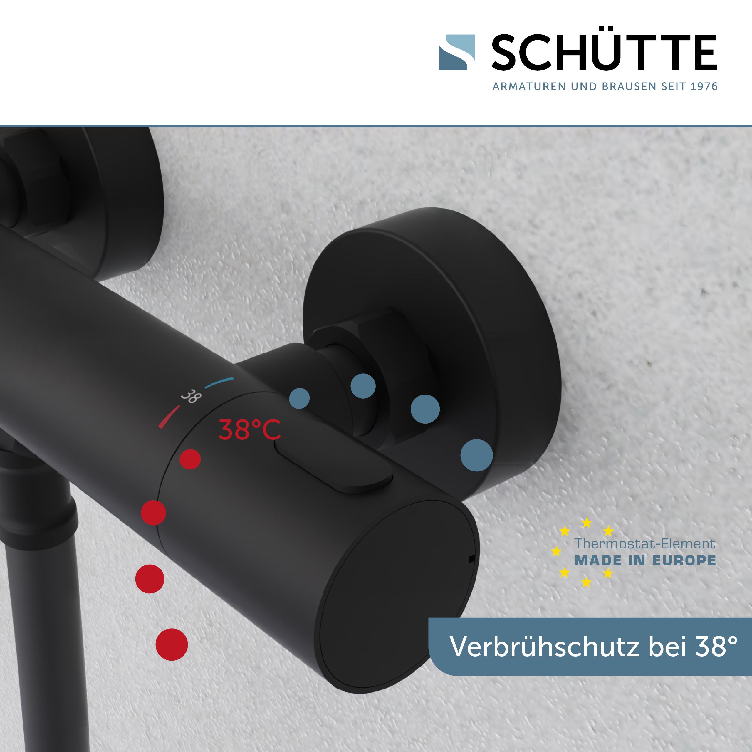 Duscharmatur SCHÜTTE "LOS ANGELES", schwarz (schwarz matt), B:28cm H:9,5cm T:4cm, Messing, Armaturen, Duscharmatur, Eco-Stopp-Funktion, Temperaturskala mit Sicherheitssperre bei 38 C schwarz matt B/H/T: 28cm x 9,5cm x 4cm