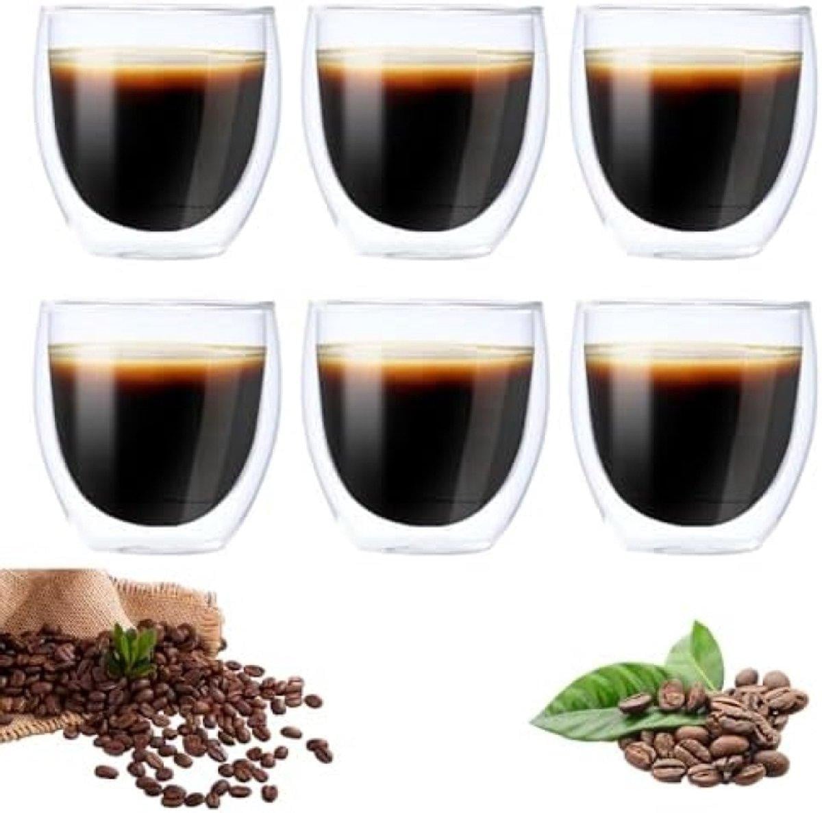 PromoHome Set van 6 dubbelwandige espressobekers - 80 ml - geïsoleerde glazen