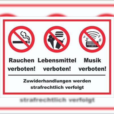 HB-Druck Schild Essen Trinken Musik Rauchen verboten A1 (594x841mm)