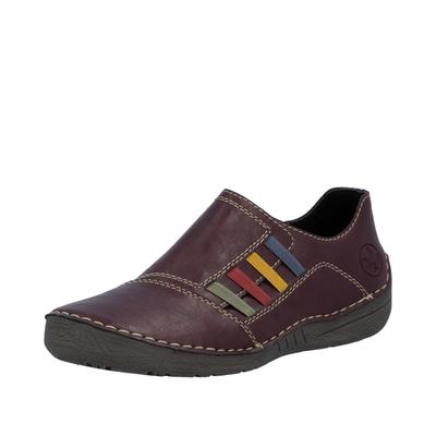 Slipper RIEKER, Damen, Gr. 37, Textil, braun (rot), Lederimitat, kontrastfarbene Details, Schuhe Slipper, Schlupfschuh, Slip-on Sneaker, Halbschuh mit weicher Innensohle