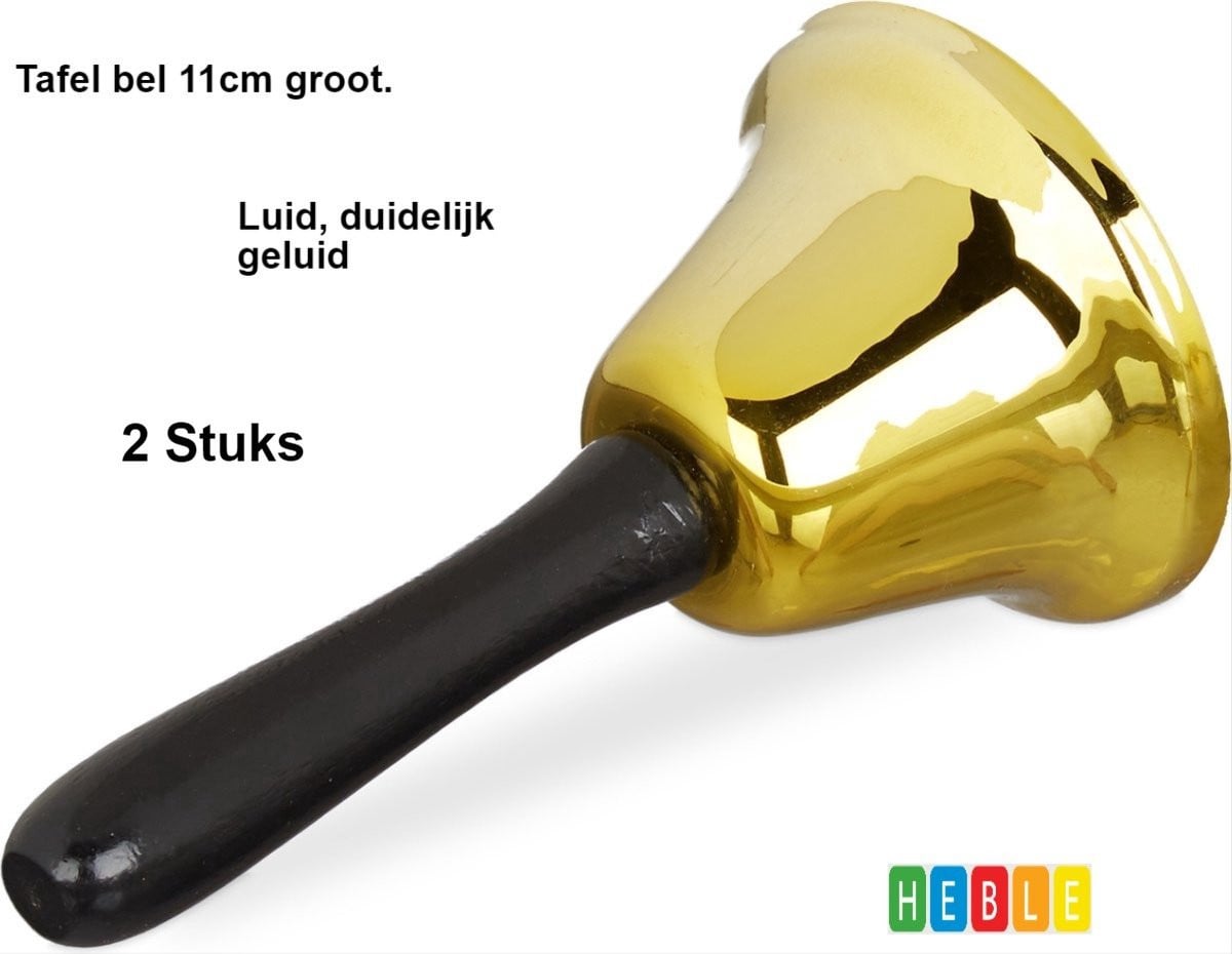Heble® Set van 2 Gouden Tafelbellen met Houten Handvat voor School of Gebruik