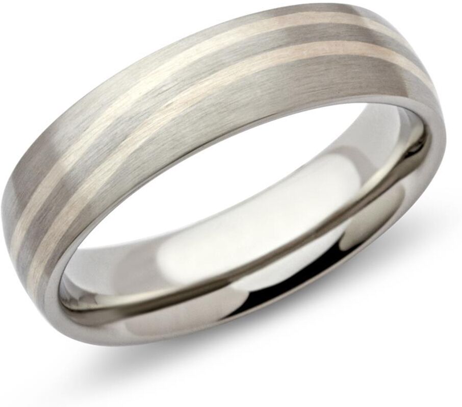 Unique Edelstahlring mit geschwungener Silbereinlage silber