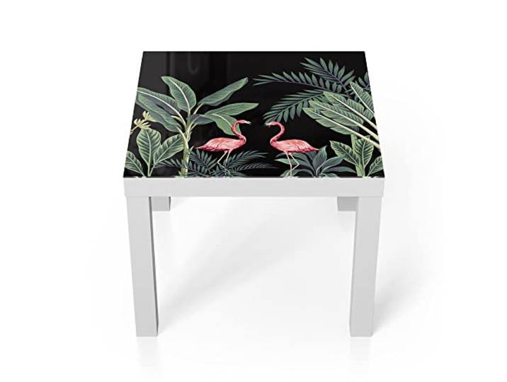 DEQORI Glastisch weiß klein 55x55 cm Motiv Tropische Vintage Szene ausgefallener Beistelltisch aus Glas Hochglanz Couchtisch fürs Wohnzimmer moderner Couch Tisch mit Design