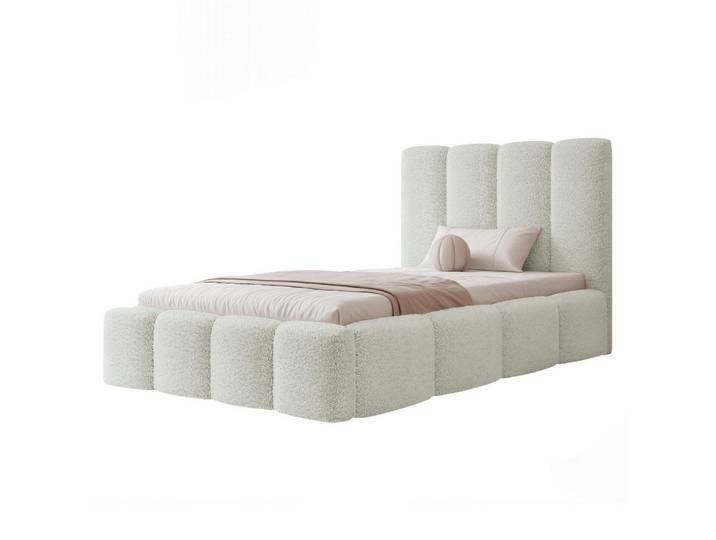 Ravio Polsterbett Landare 120x200 cm Creme Bouclé (Stoff Coral) - mit Bettkasten und Lattenrost, Rechteckig, 120x200 cm, Schlafzimmer, Betten, Polsterbetten