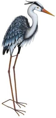 Evergreen 34 in. Metal Grey Heron Garden Statue