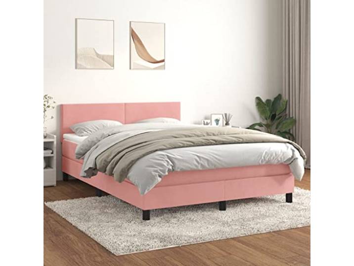 RJPLMFV Lattenrost, Matratze, Rosa, 140 x 190 cm, Velours Verstellbarer Kopf, Taschenfedern, mittlere Festigkeit, weicher Matratzenschoner