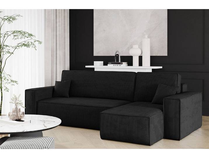 Fun Möbel Ecksofa Sofa MARIS mit Ottomane Cordstoff Poso, Ottomane Links oder Rechts, Rundumbezug
