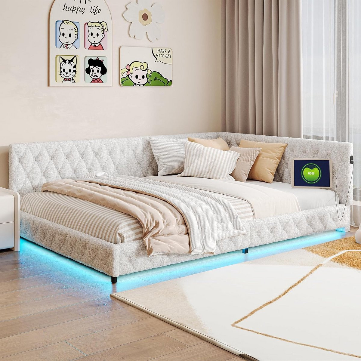 Multifunctionele tweepersoons slaapbank met LED-verlichting en USB-poorten