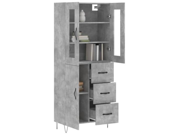 KTHLBRH Anrichte grau Beton 69,5 x 34 x 180 cm Holz mehrschichtig Metallfüße, großer Stauraum, Glas und Metall, Montage erforderlich