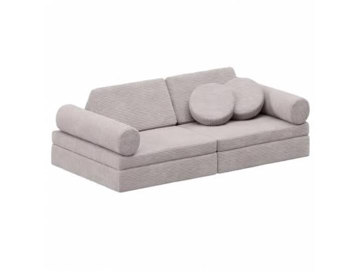 Bellabino Nile Kindercouch 8-TLG., Armlehnen, Grau, Cord, Schlaffunktion Kindersofa aus Schaumstoff Bausteinen, klappbare Spielcouch waschbar, Kuschelecke, aus Oeko-Tex zertifizierten Materialien