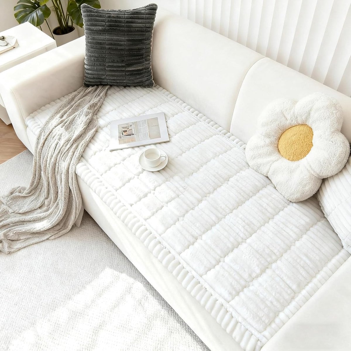 OEMG Wasbare Antislip Bankovertrek voor 2-3 Zits Sofa, Wit, 70 x 150 cm