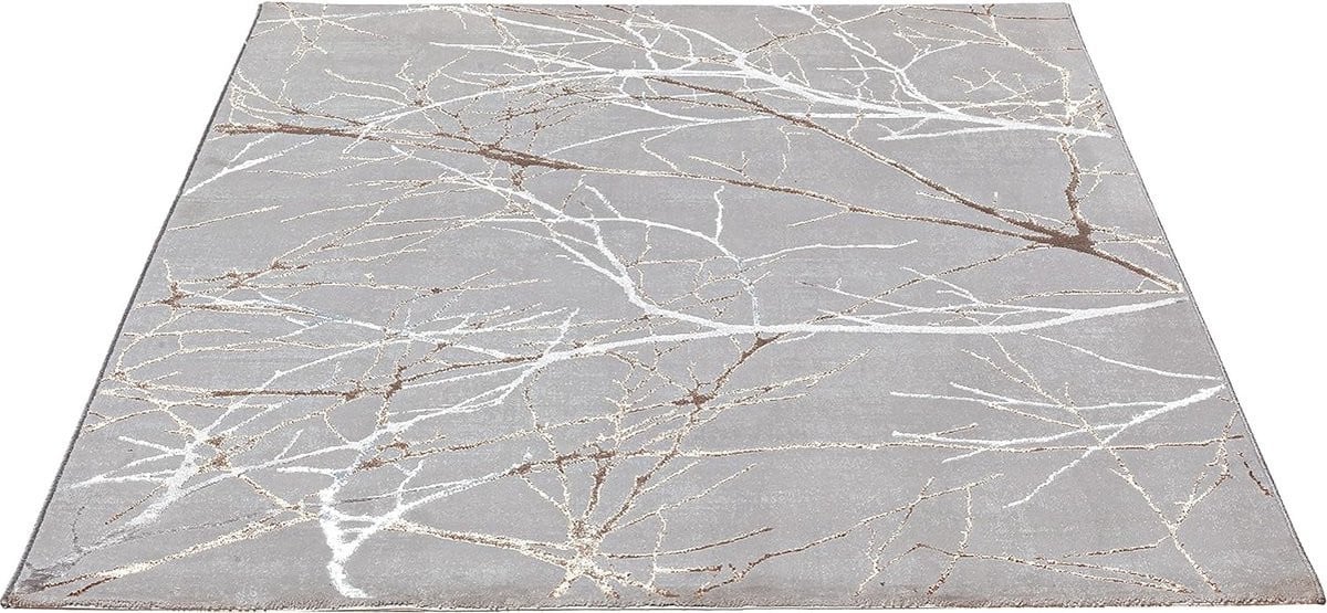 Merinos vloerkleed – Modern floraal ontwerp – Grijs/Crème – Polyester – Rechthoekig