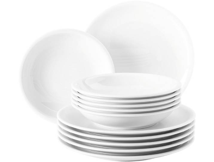 Seltmann Weiden Tafelservice Geschirr-Set Compact (12-tlg), 6 Personen, Porzellan, Teller Set, Geschirr-Set, Teller, weiß, 12 Teile, für 6 Personen