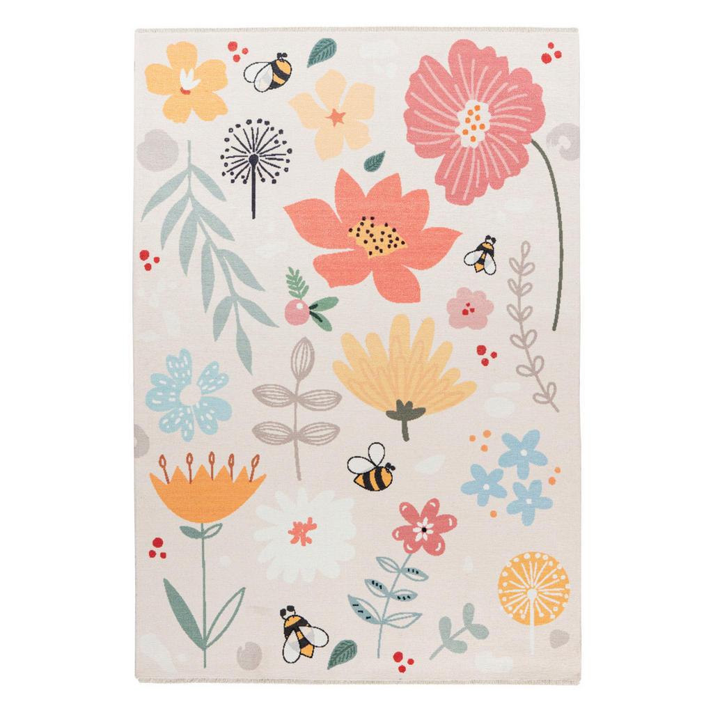 Kinderteppich , Mehrfarbig , Textil , Blume , rechteckig , 115x170 cm , Oeko-Tex® Standard 100 , waschbar, rutschfeste Unterfläche , Teppiche & Böden, Teppich, Waschbarer Teppich