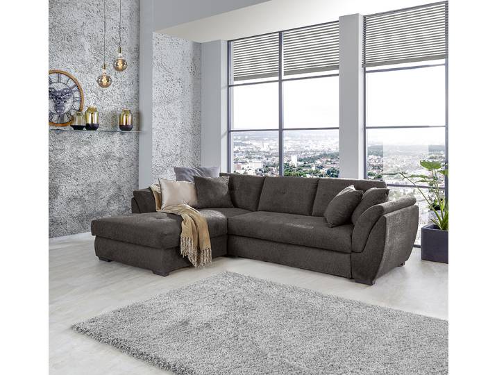 Ecksofa mit Schlaffunktion Grau Webstoff Roge 278 x 83 x 187cm Schlaffunktion davorstehend rechts mit Schlaffunktion Modern