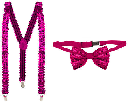 Set Hosenträger & Fliege "Pailletten", pink