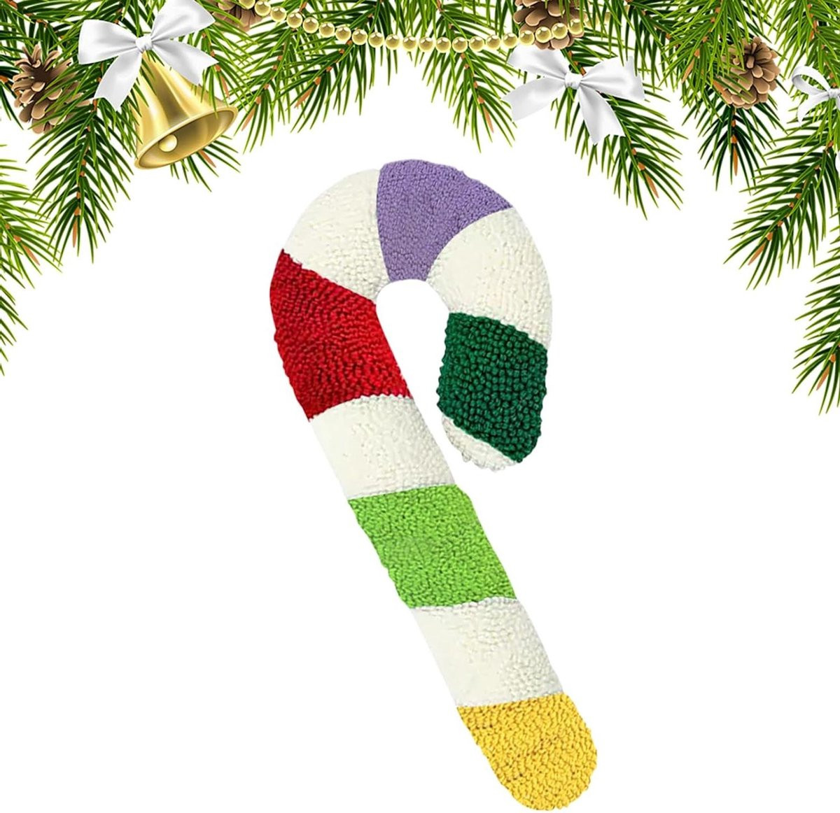 Kerstkussen Snoepriet - Sierkussen in Rood en Wit - Zacht Pluche - 48 x 18 cm