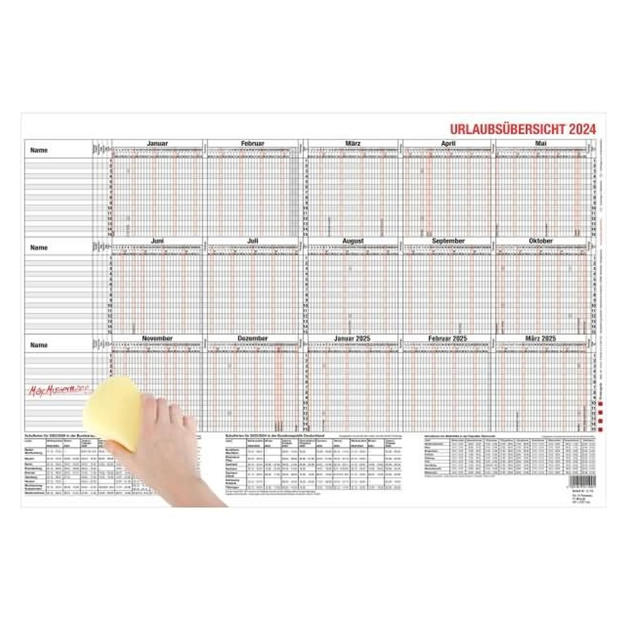 Güss Urlaubsübersicht 30x46cm für 15 Mitarbeiter abwischbar 2025 (12-54MB)
