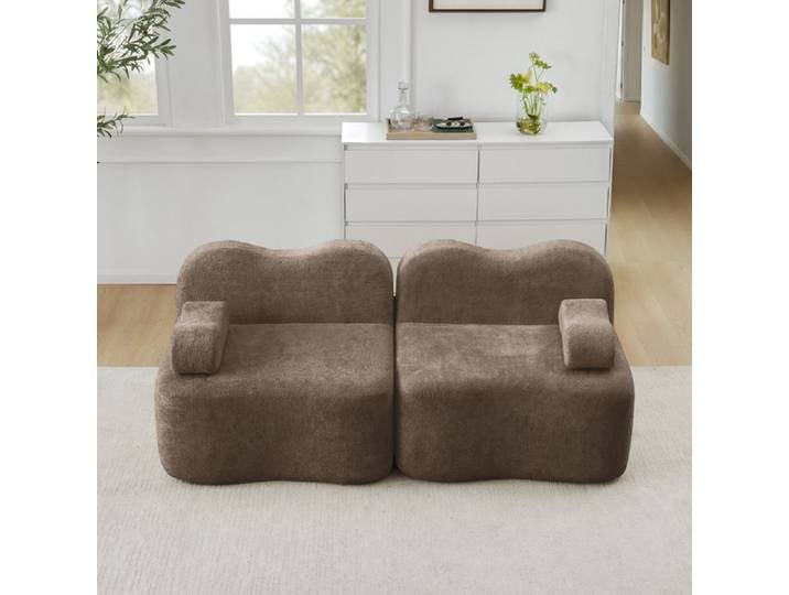 Canapé modulable 2 places boneless forme vague - TCQPZ - en velours marron 192 × 98 × 70 cm