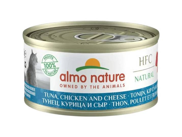 Almo Nature HFC Nourriture humide pour chats Naturelle au thon, poulet et fromage 70 g