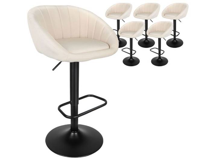 Lot de 6 Tabouret Bar - Tabouret Cuisine Pivotante - Tissu - Hauteur réglable - Chaise de bar - Beige
