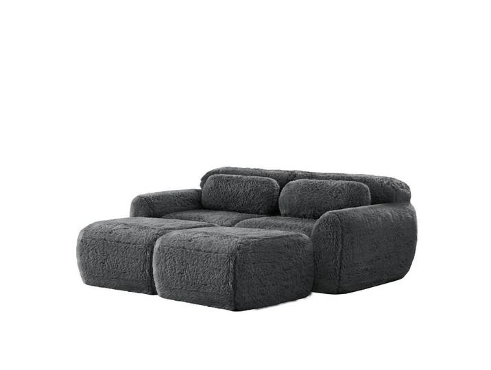 Flora Grace Sofa 204/179/73 cm in Grau aus Plüsch, modular und montagefrei, 179x73x204 cm, Wohnzimmer, Sofas & Couches, Sofas