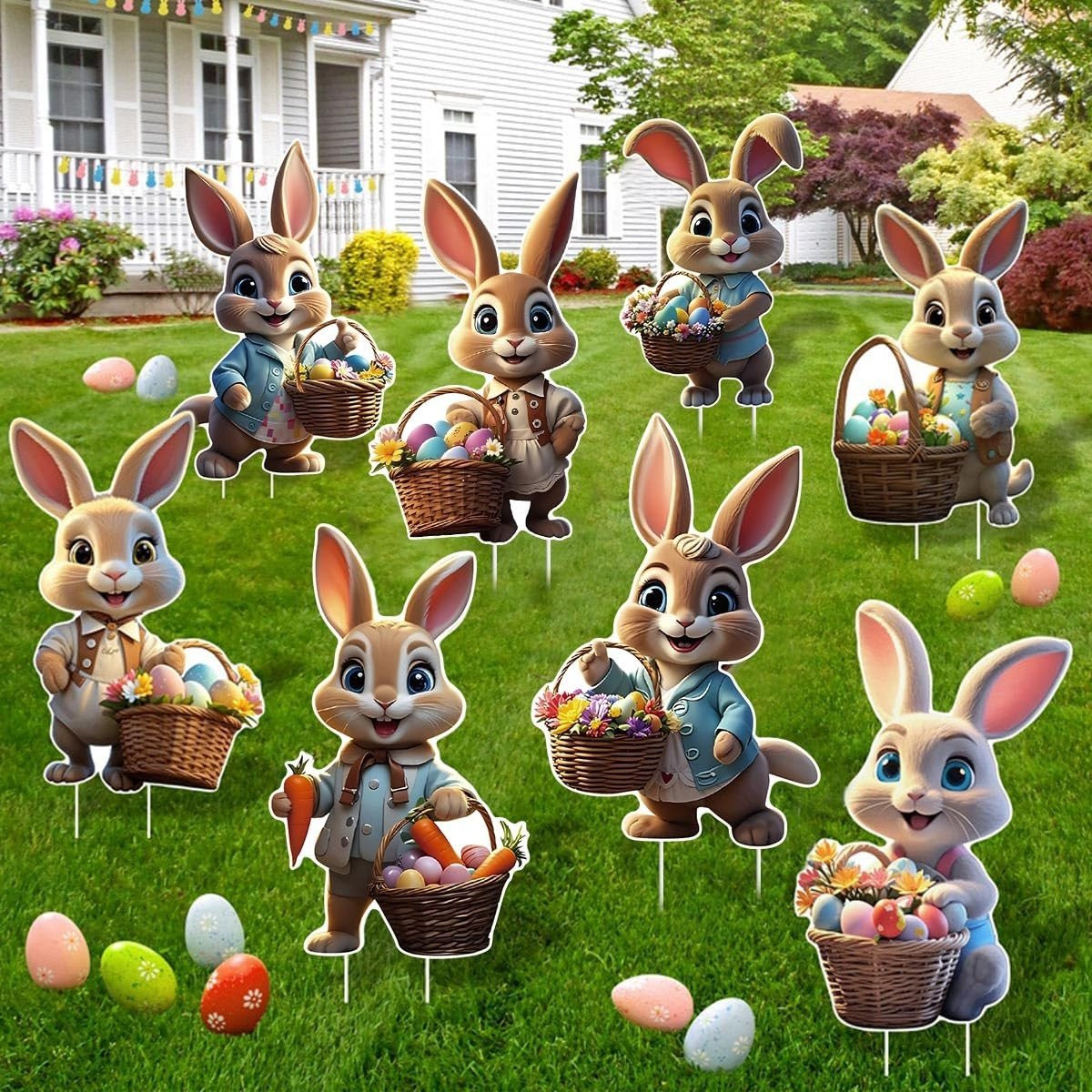 Set van 8 Paashaas Tuinborden met Diverse Motieven voor Decoratie