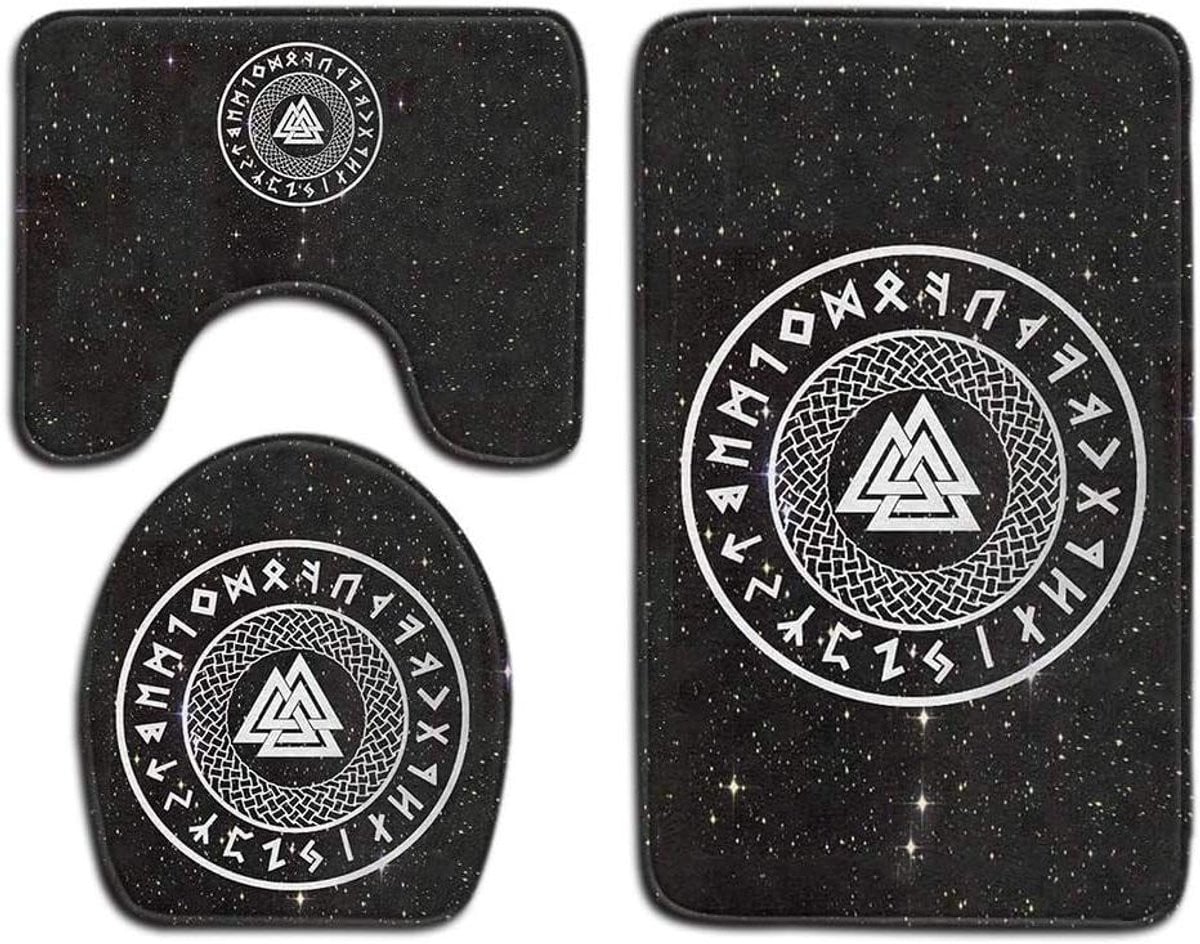 3-delige badkamer tapijt set met antislip basis en Valknut Rune decoratie