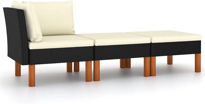 3-TLG. Garten-Lounge-Set Poly Rattan und Eukalyptus Massivholz Hocker Couch Essecke Mit Eckbank Und Tisch