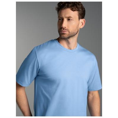 T-Shirt TRIGEMA "TRIGEMA T-Shirt DELUXE Baumwolle", Herren, Gr. L, blau (horizont), Single Jersey, 100% Baumwolle, Basic, lang, Rundhals, Shirts T-Shirt