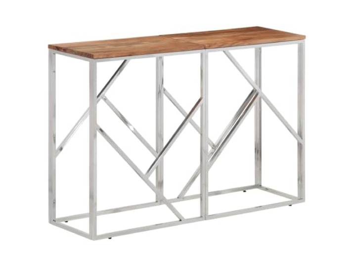 Favemtsl Konsolentisch Massivholz Akazie Flurtisch Silbern 110x30x70 cm Eleganter Beistelltisch für Schlafzimmer und Wohnzimmer mit robuster Echtholzplatte und glanzvollem Metallgestell.