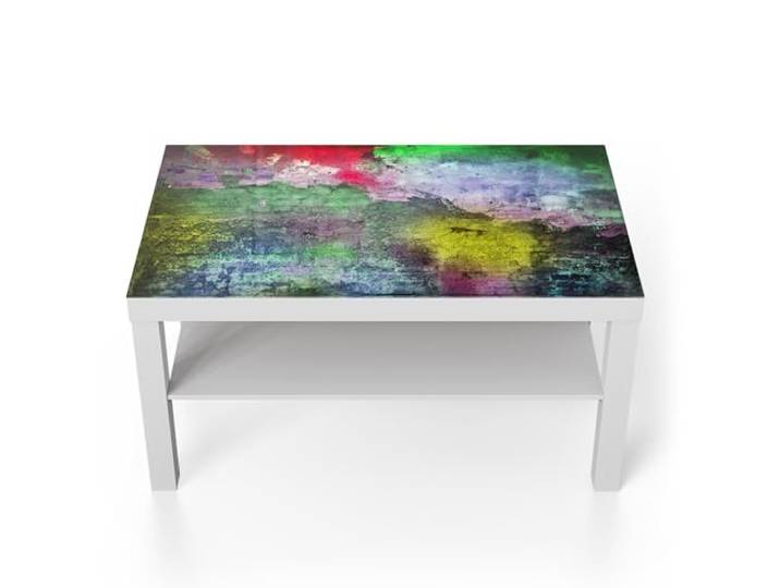 DEQORI Glastisch weiß groß 90x50 cm Motiv Farbenfrohes Mauerwerk ausgefallener Beistelltisch aus Glas Hochglanz Couchtisch fürs Wohnzimmer moderner Couch Tisch mit Design