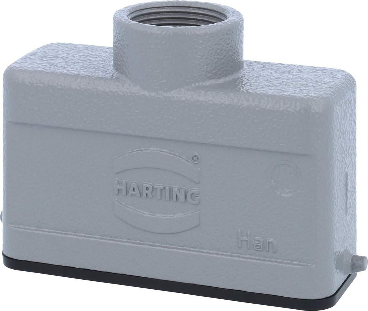 Harting Han 16A laag model met stoffen behuizing en rechte kabeluitgang PG16-aansluiting