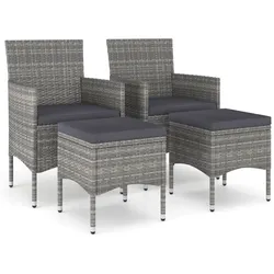 vidaXL 4-tlg. Gartenstuhl und Hocker Set Poly Rattan Grau