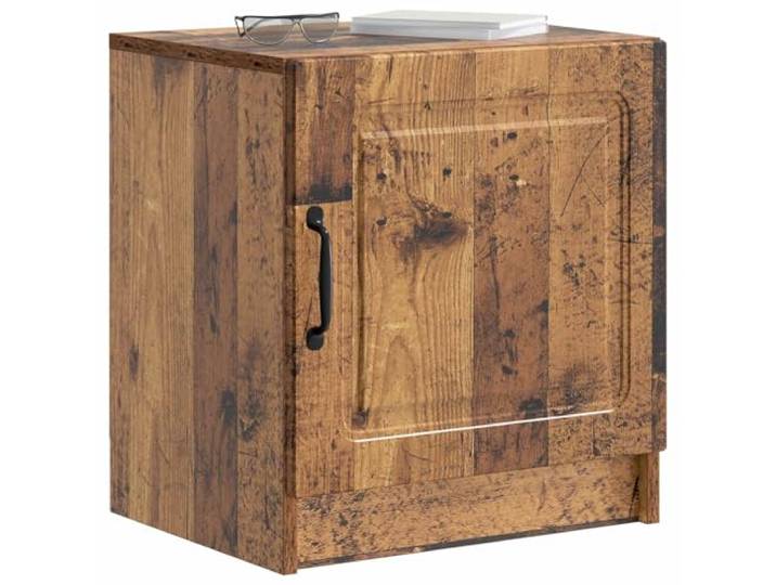 KTHLBRH Nachtschrank 2 Stück Holz antik 43 x 34,5 x 47 cm Holztechnik, 90 Grad drehbare Tür, schwarzer Griff, Stauraum, Vintage-Stil
